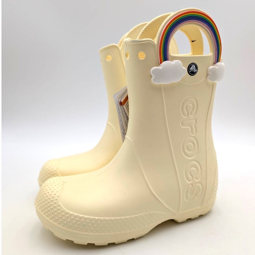 Crocs Handle It Rainbow Rain Boots Round Toe Kids' Cream Size US2 EU33